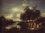 Jacob van Ruisdael River Landscape with the entrance of a Vault Spain oil painting artist